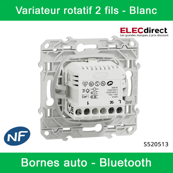 Schneider - Variateur rotatif Bluetooth Odace Wiser - 2 fils - Blanc - Réf : S520513