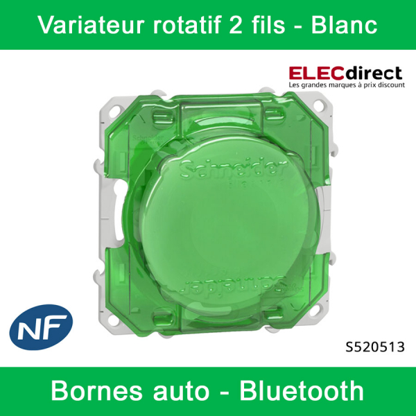 Schneider - Variateur rotatif Bluetooth Odace Wiser - 2 fils - Blanc - Réf : S520513