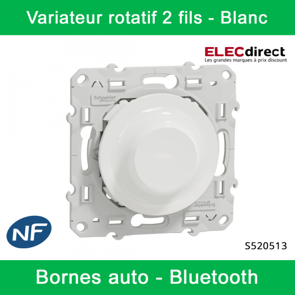 Schneider - Variateur rotatif Bluetooth Odace Wiser - 2 fils - Blanc - Réf : S520513