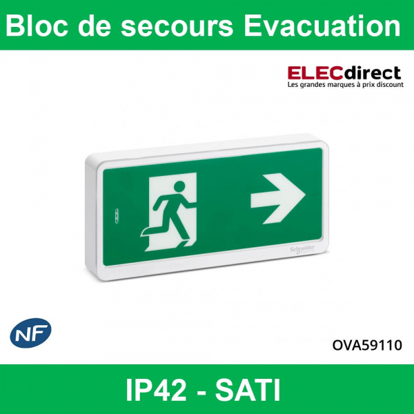 Schneider - Exiway Light Bloc de secours Evacuation - IP42 - SATI - Réf : OVA59110