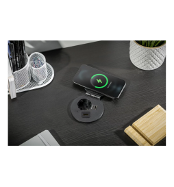 GTV Lighting - Bloc prise encastrable - chargeur induction 5W - 1 prise, 2 USB, RJ45 et HDMI - Noir - Réf.: AE-BPW1FACP-20