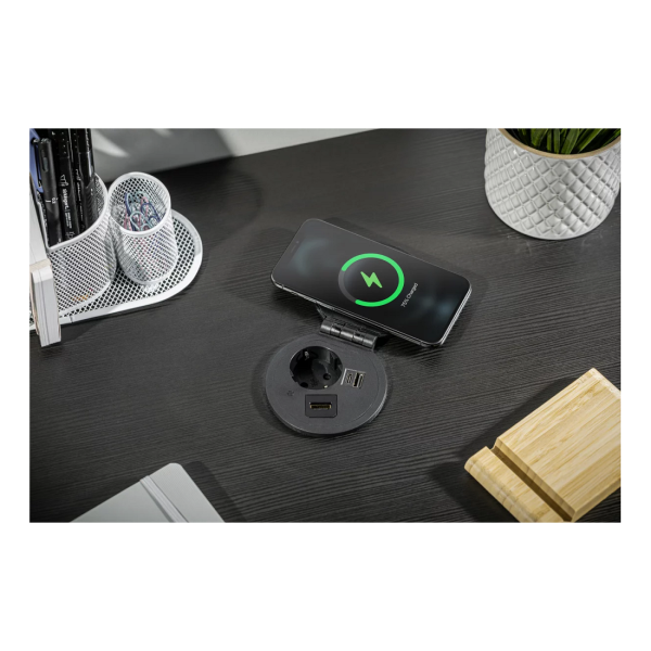 GTV Lighting - Bloc prise encastrable - chargeur induction 5W - 1 prise, 2 USB, RJ45 et HDMI - Noir - Réf.: AE-BPW1FACP-20