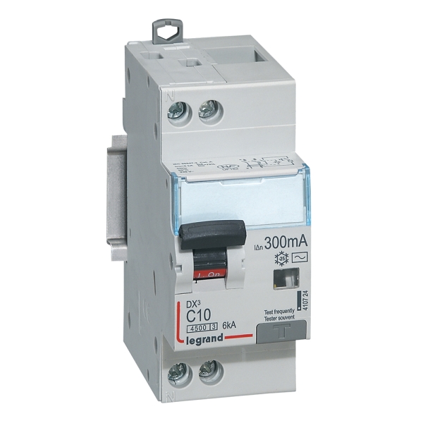 Legrand -Disjoncteur différentiel DX³4500 - VIS/VIS - U+N 230V - 10A -  type AC - 300mA - 2M - Réf : 410724