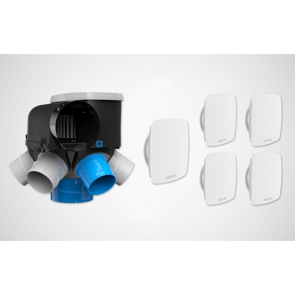 Atlantic - Kit VMC Autocosy iH - Simple flux intelligente 6 sanitaires + 5 bouches fixes Line plates - 230m³/h - Réf : 412289