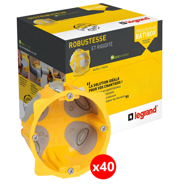 Legrand Batibox - LOT de 40 Boîte d'encastrement 1 poste BBC - Prof. 40 - Réf : 080021