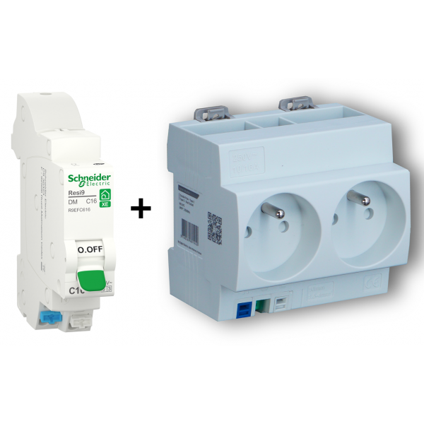Schneider - LOT - 2xPC 2P+T Modulaire précâblé DIGITAL + disjoncteur 16A XE - 04564+R9EFC616