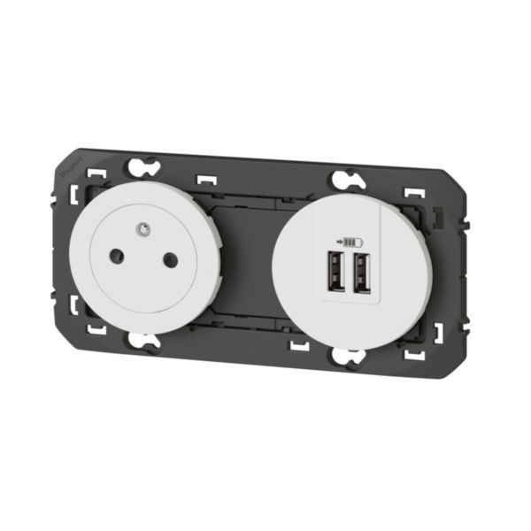 Legrand - Prise de courant 2P+T Surface + chargeur 2 USB Type-A Dooxie 3A précâblés - finition Blanc - Réf : 600342