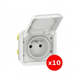 Legrand Plexo - LOT de 10 prises de courant 2P+T - 16A - 250V - composable - étanche - IP55/IK08 - Blanc - Réf : 069621Lx10