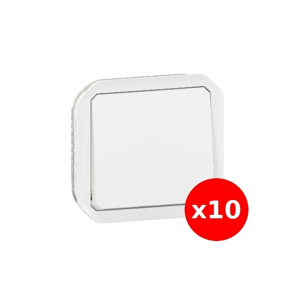 Legrand Plexo - LOT de 10 interrupteurs ou Va-et-Vient - 10A - 250V - composable - IP55/IK08 - Blanc - Réf : 069611Lx10