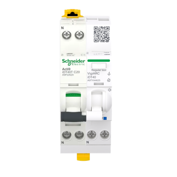Schneider - Acti9 iDT40 - Disjoncteur 20A + Module détecteur arc différentiel 30mA ASI 1PN 25A - Réf : A9P22620+A9TYA4625