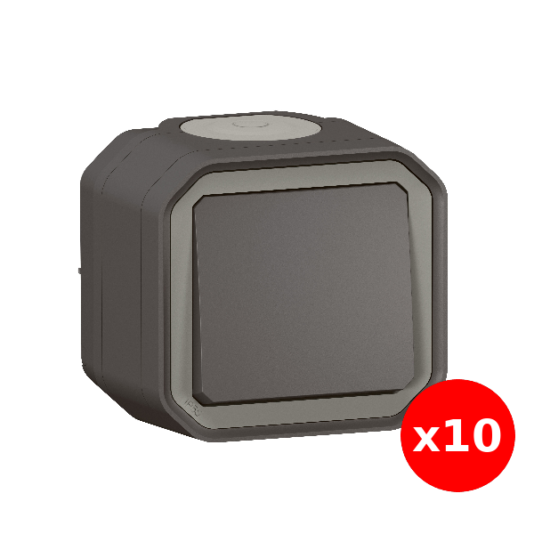 Legrand - LOT de 10 interrupteurs/va-et-vient étanche Plexo - saillie 10AX - 250V - IP55 - Anthracite - Réf : 069761Lx10