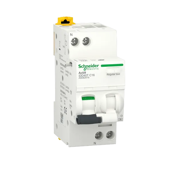 Schneider - Disjoncteur différentiel Acti9 iDD40T - Type A-SI - 1P+N - 4,5/6kA - 30mA - 16A - courbe C - Réf : A9DB2616