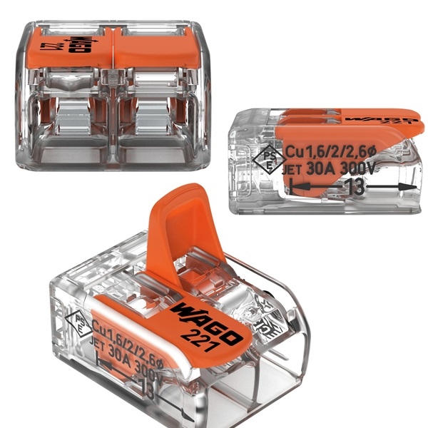 WAGO - Boîte de 50 Bornes auto fils Souple / Rigide 2 x (0.5 à 6mm2) - Réf.: WAG 221-612