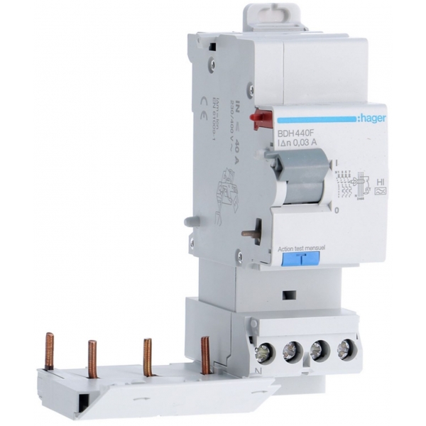 Hager - Bloc différentiel 3P+N 40A 30mA - Type HPI - Réf : BDH440F