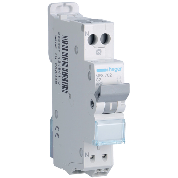 DISJONCTEUR HAGER - 1P+N - 2A - AUTO - MFS702