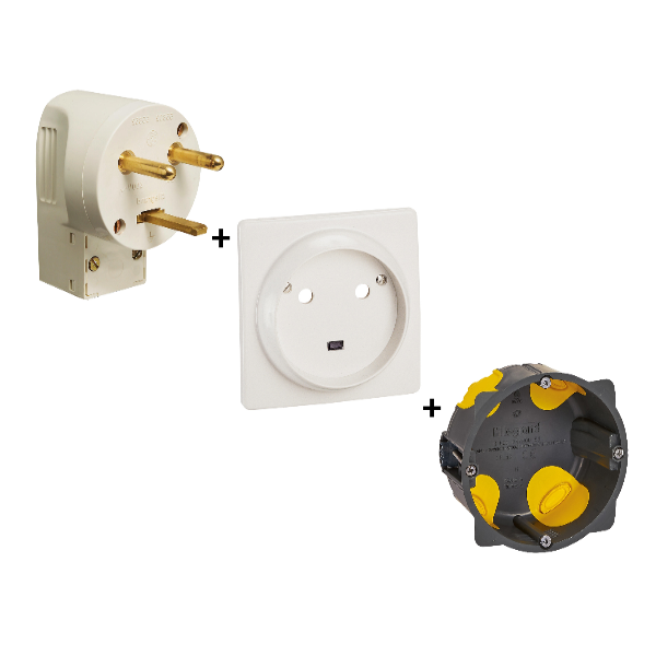 Legrand - Socle 32A - Plast - 2P+T - à VIS - éclips + Fiche 2P+T 32A + boîte - 055812+055802+080086L