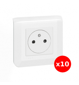 Legrand Mosaic - LOT x 10 Prises de Courant complète - 1 poste (2M) - 16A - 250V - EU - Réf : 080251+277802L+278111L