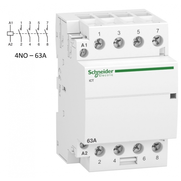 Schneider - Acti9 - Contacteur iCT - 63A - 4NO - 230/240V - 50Hz - Réf : A9C20864